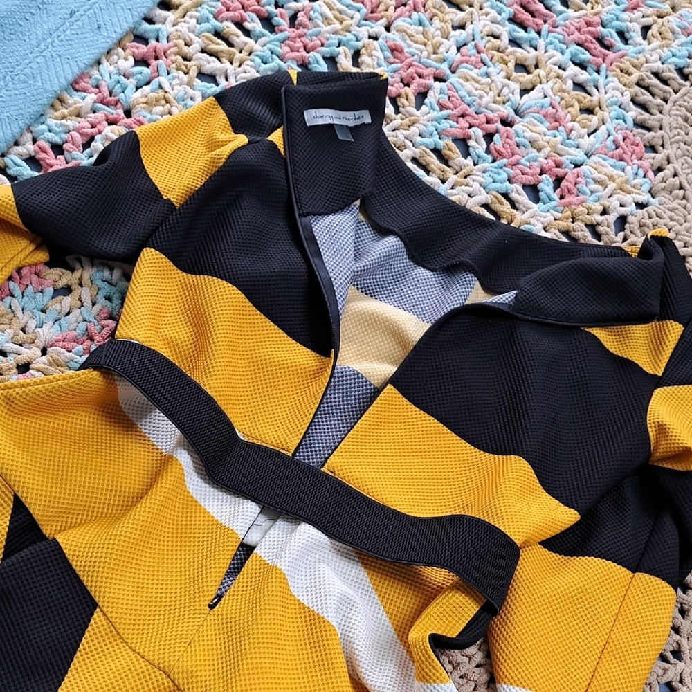 Danny & Nicole Black, Yellow and White Midi Fit-and-Flare Dress - Picture 5 of 5